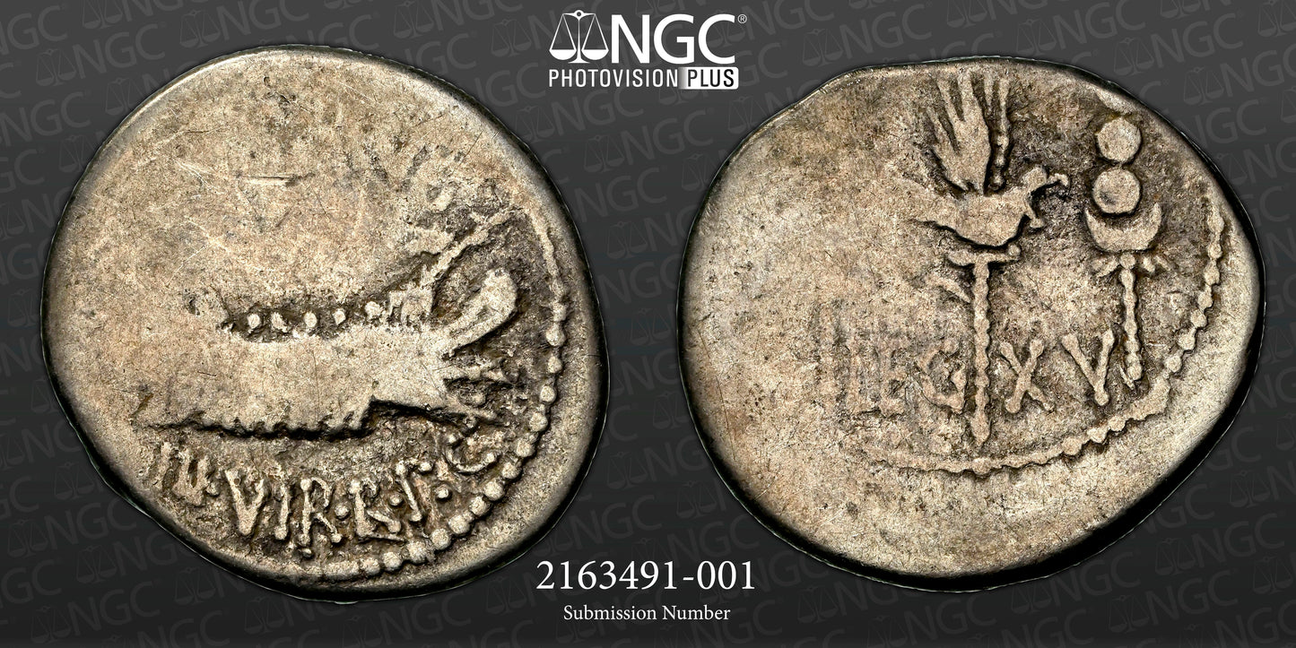 Roman Imperatorial - Marc Antony - Silver Denarius - NGC VG - Crawf. 544/30