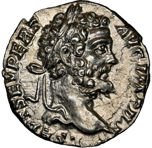 Roman Empire - Septimius Severus - Silver Denarius - NGC Ch AU - RIC:45