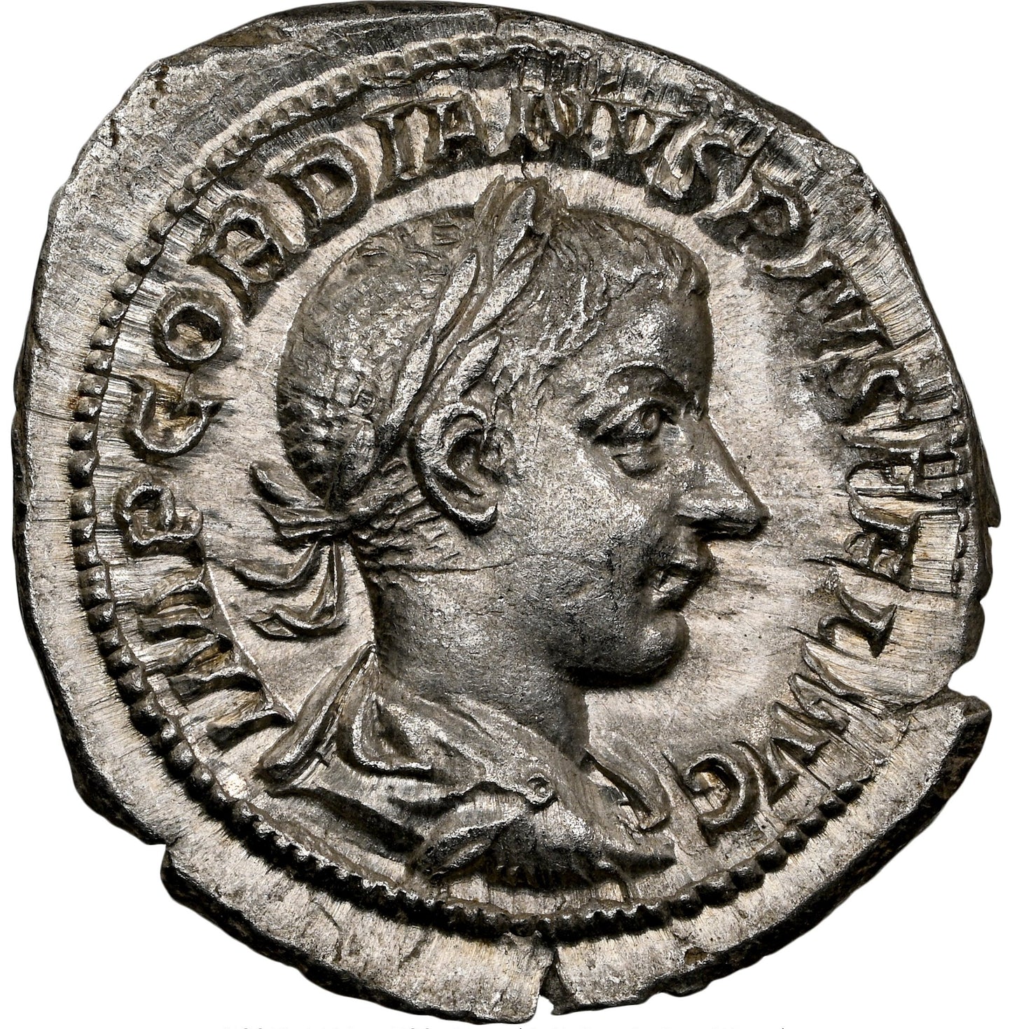 Roman Empire - Gordian III - Silver Denarius - NGC Ch AU