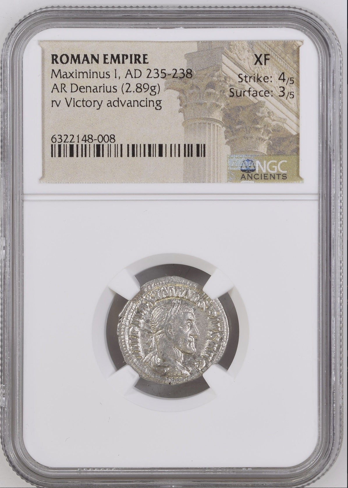 Roman Empire - Maximinus I - Silver Denarius - NGC XF - RIC:16