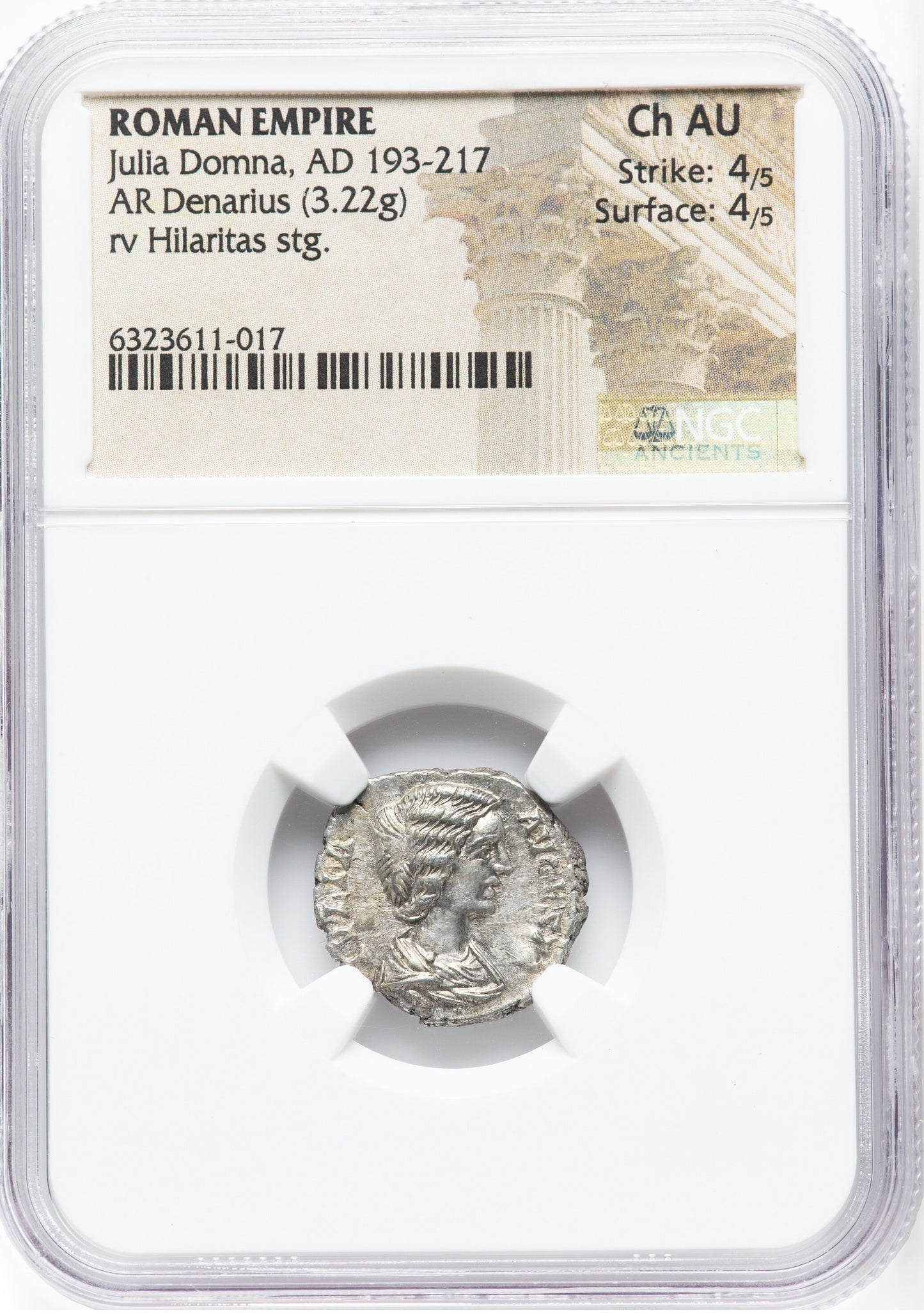 Roman Empire - Julia Domna - Silver Denarius - NGC Ch AU - RIC:555