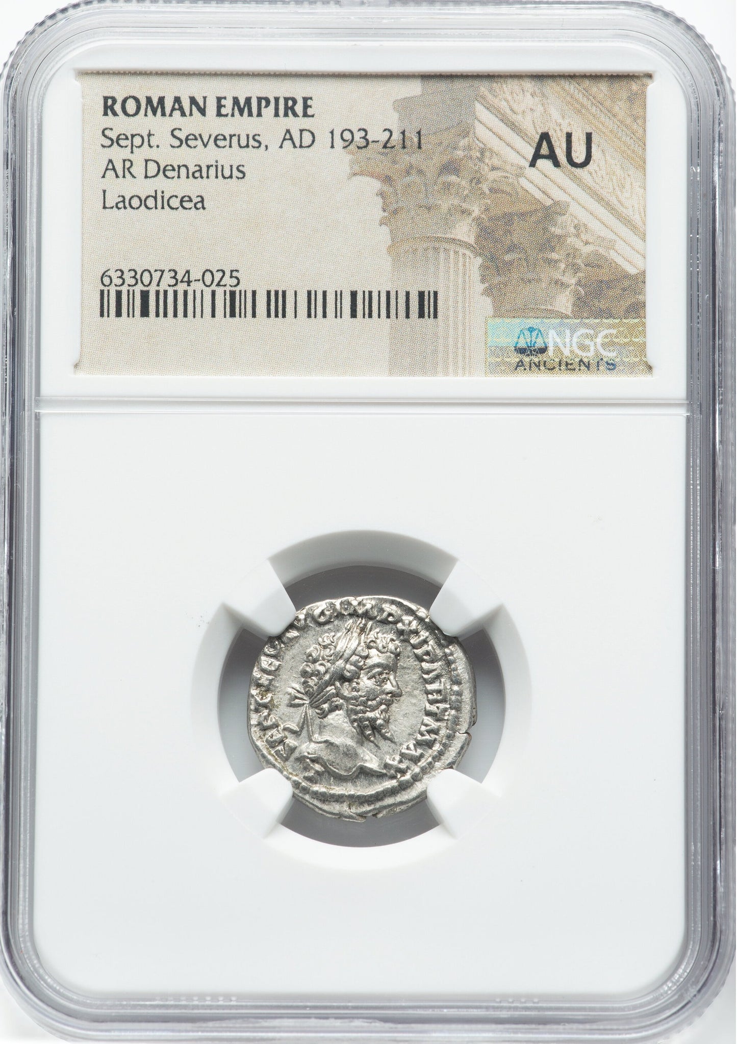 Roman Empire - Septimius Severus - Silver Denarius - NGC AU - RIC:510a