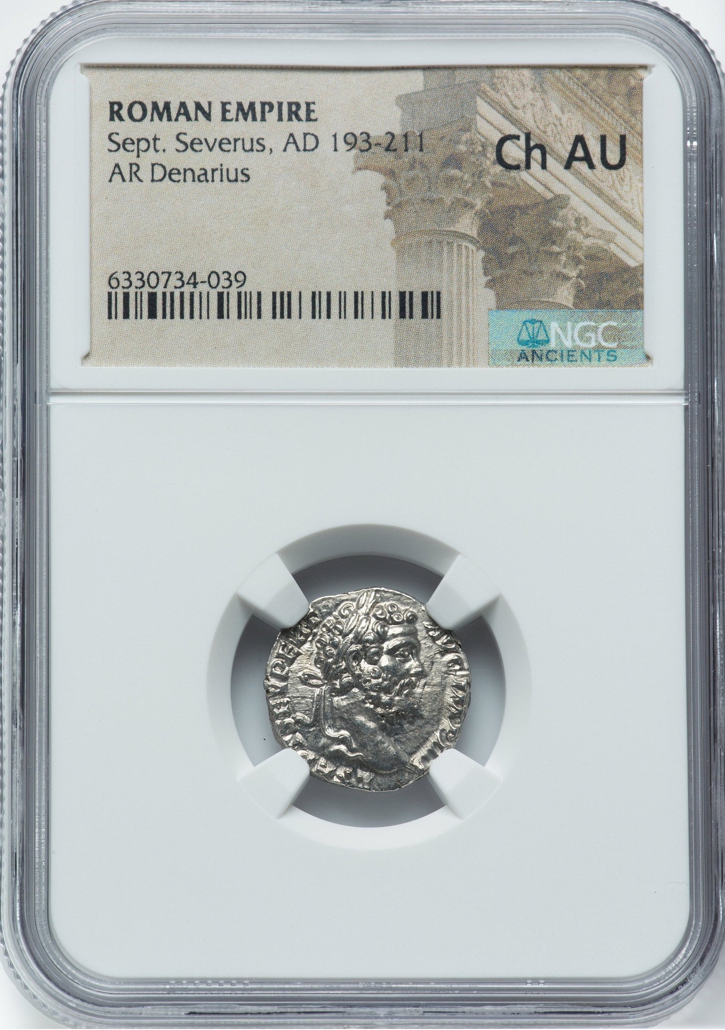 Roman Empire - Septimius Severus - Silver Denarius - NGC Ch AU - RIC:45
