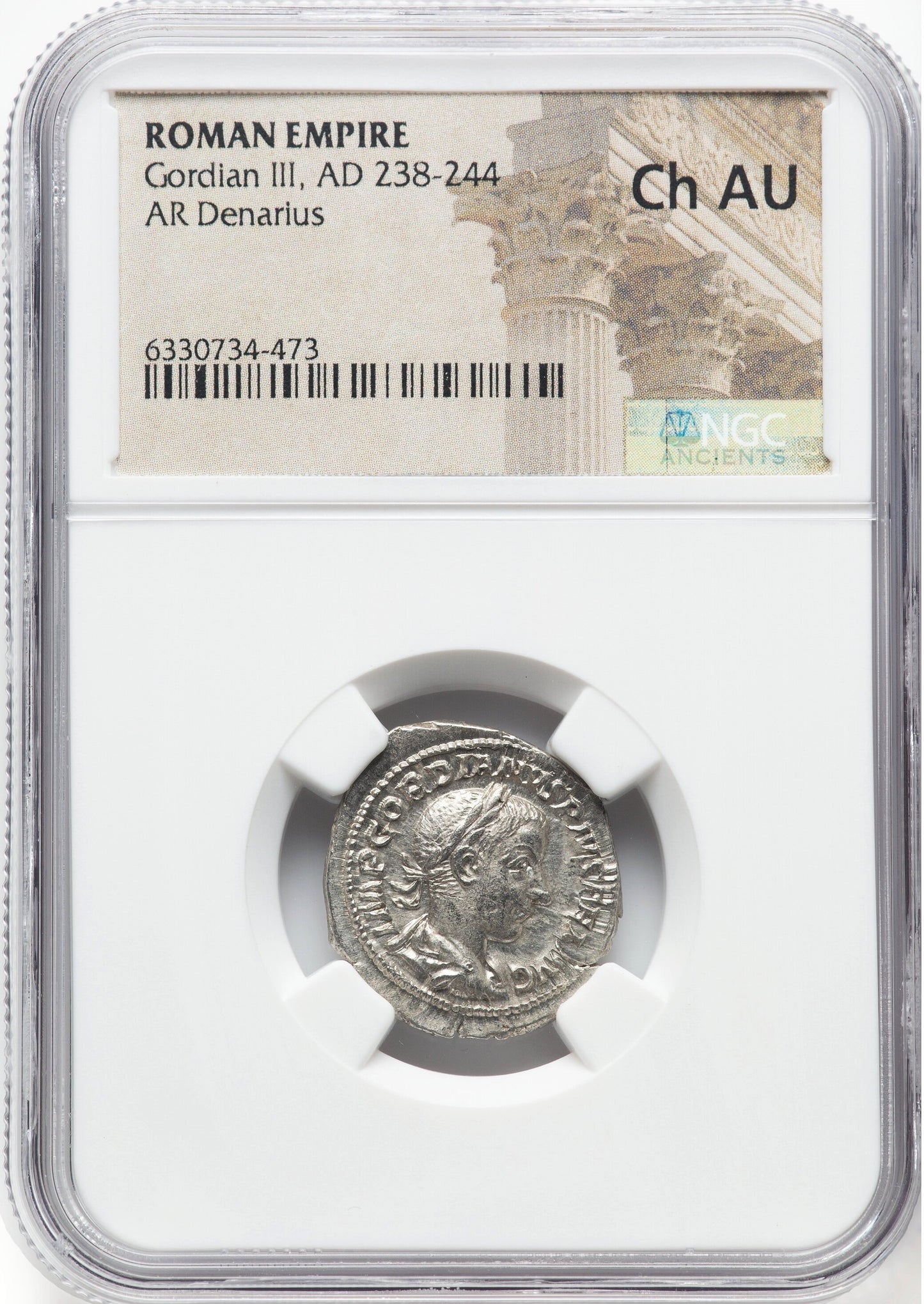 Roman Empire - Gordian III - Silver Denarius - NGC Ch AU