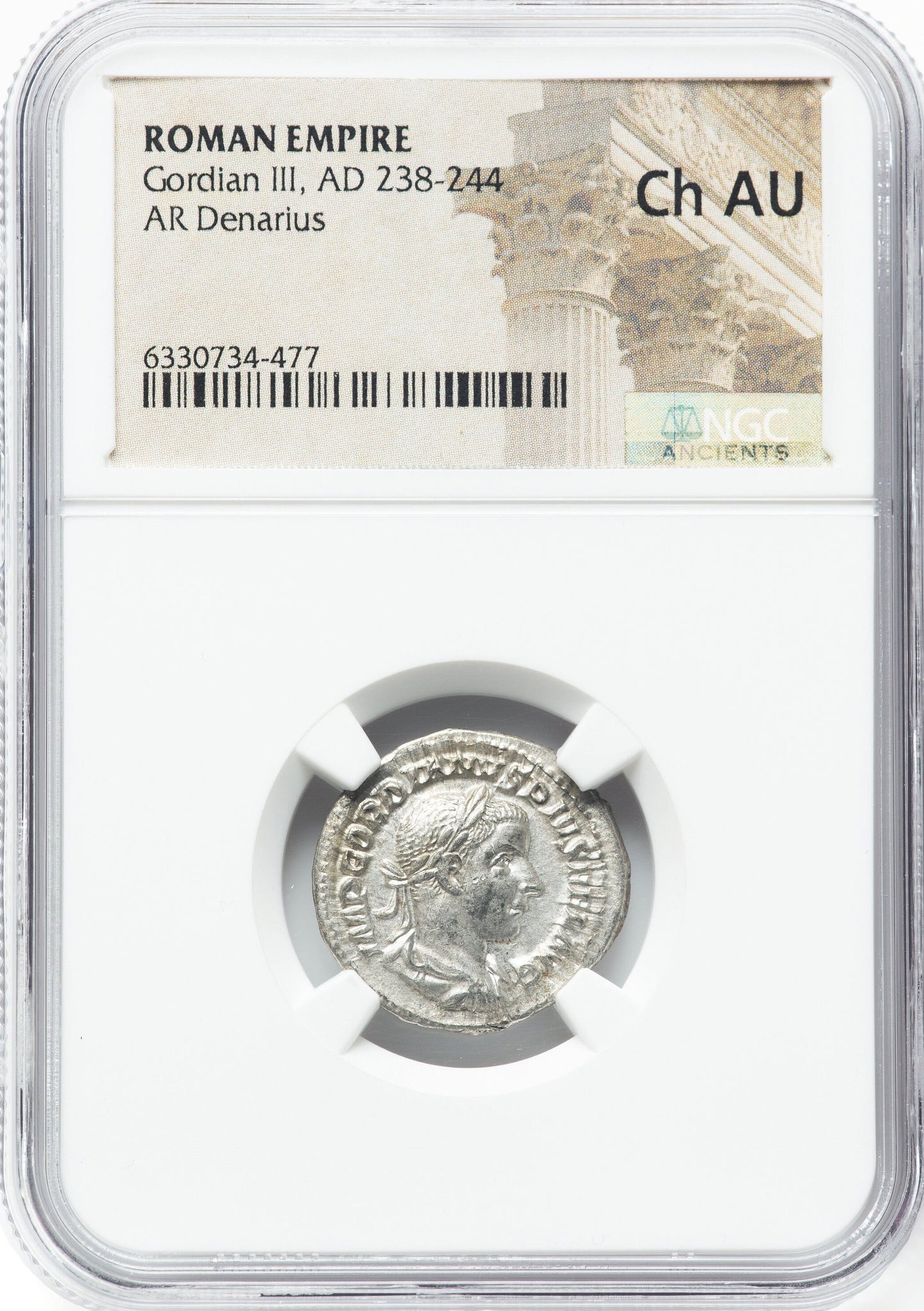 Roman Empire - Gordian III - Silver Denarius - NGC Ch AU