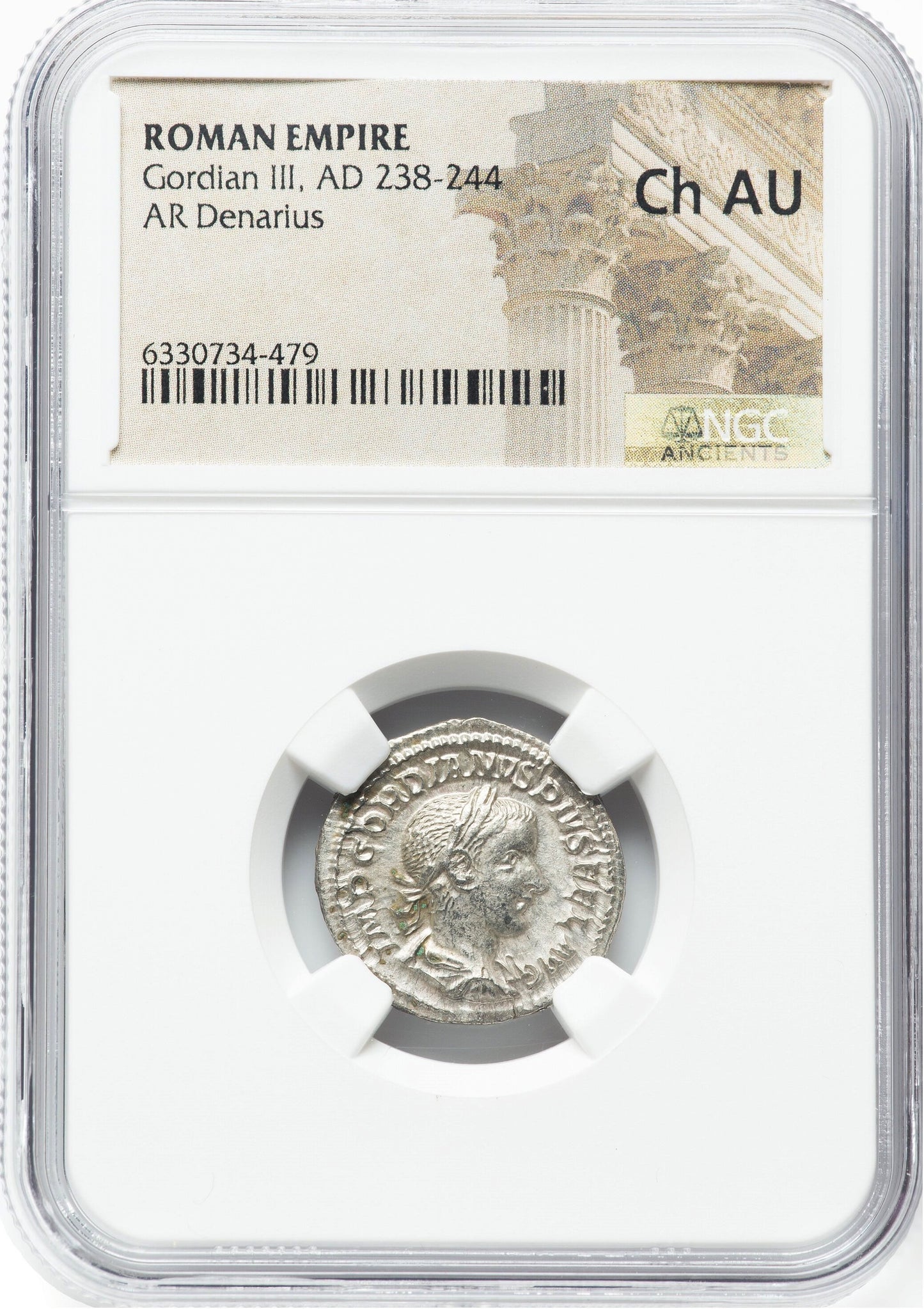 Roman Empire - Gordian III - Silver Denarius - NGC Ch AU