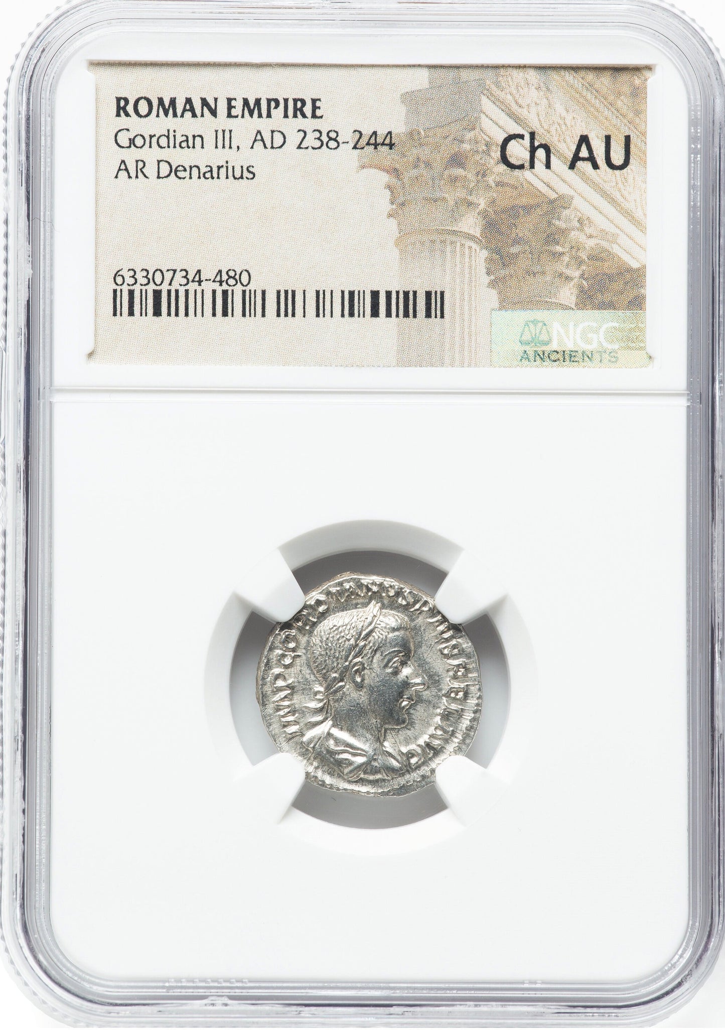 Roman Empire - Gordian III - Silver Denarius - NGC Ch AU