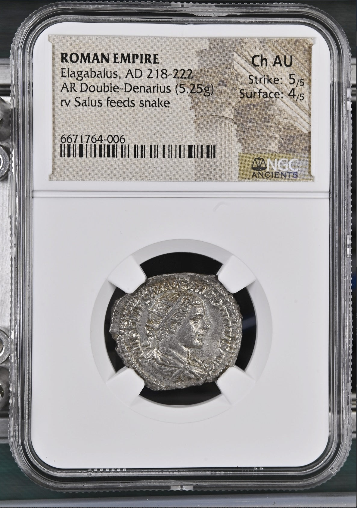 Roman Empire - Elagabalus - Silver Double-Denarius - NGC Ch AU - RIC:138