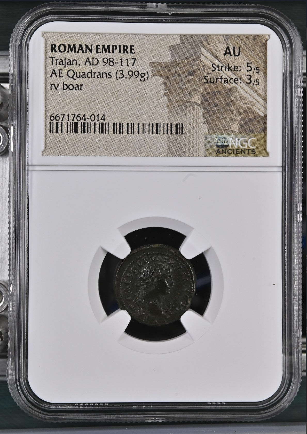 Roman Empire - Trajan - AE Quadrans - NGC AU