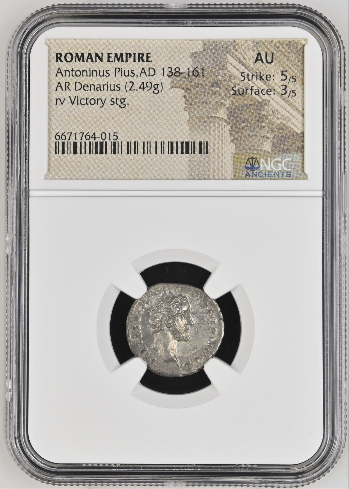 Roman Empire - Antoninus Pius - Silver Denarius - NGC AU - RIC:25