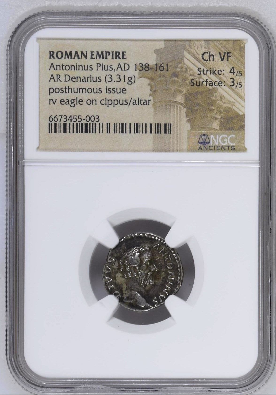 Roman Empire - Antoninus Pius - Silver Denarius - NGC Ch VF - RIC:431
