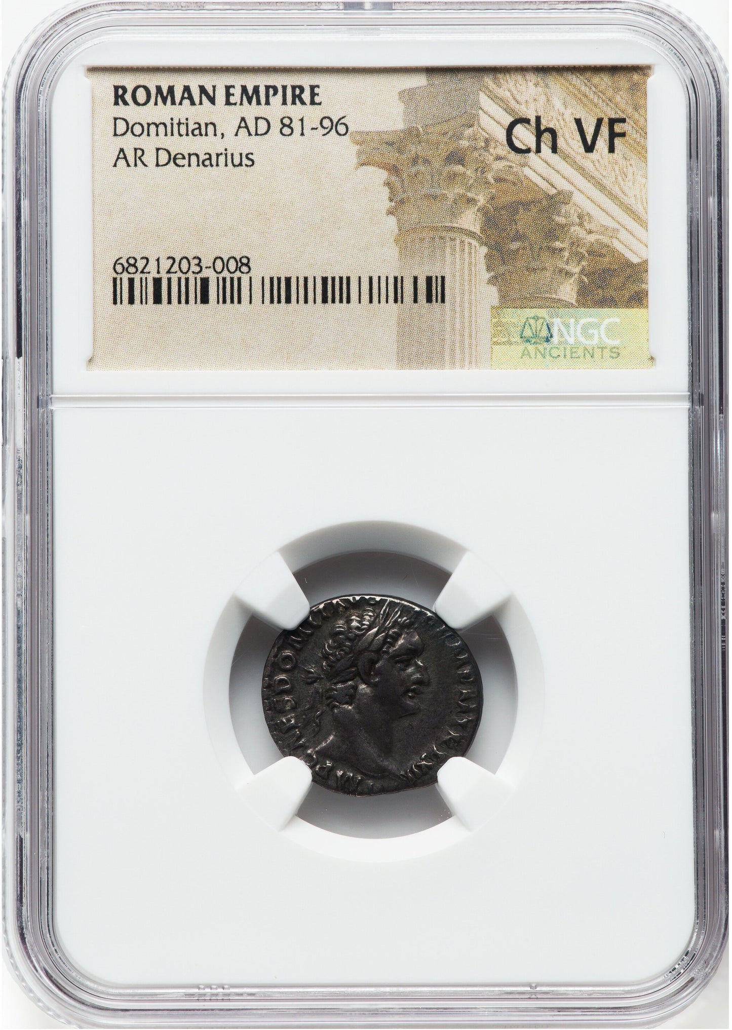 Roman Empire - Domitian - Silver Denarius - NGC Ch VF - RIC:742