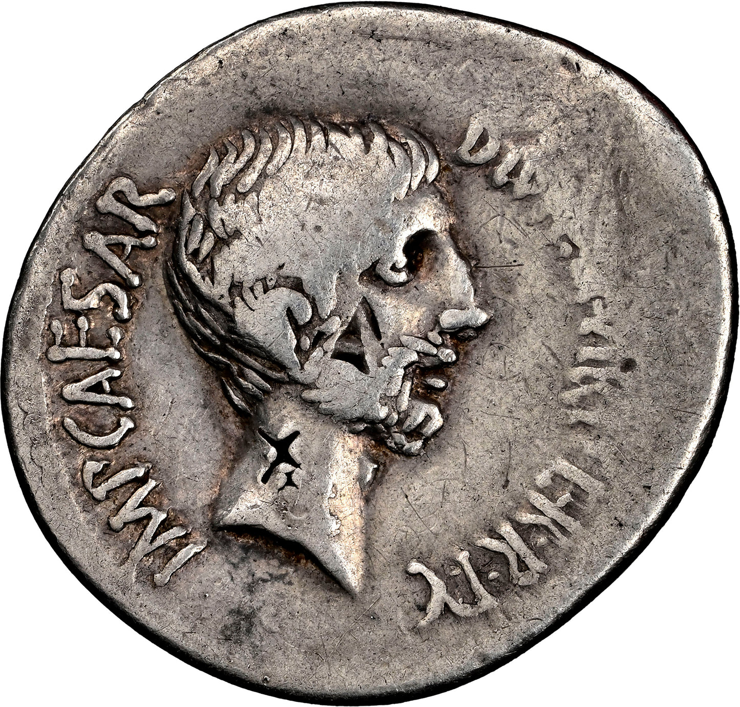 Roman Imperatorial - Octavian (Augustus) - Silver Denarius - NGC Ch F - Crawf. 538/1