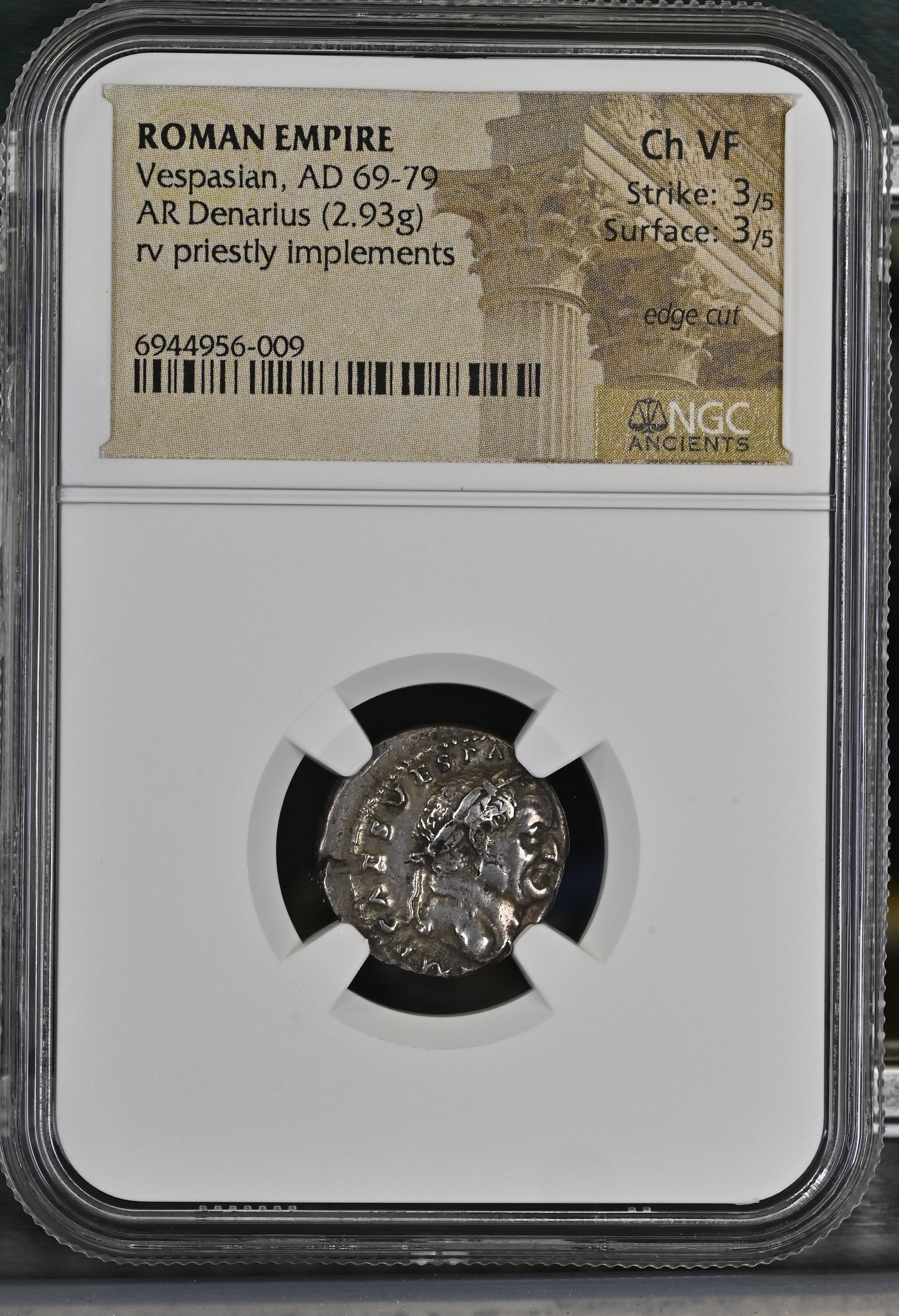 Roman Empire - Vespasian - Silver Denarius - NGC Ch VF - RIC:43