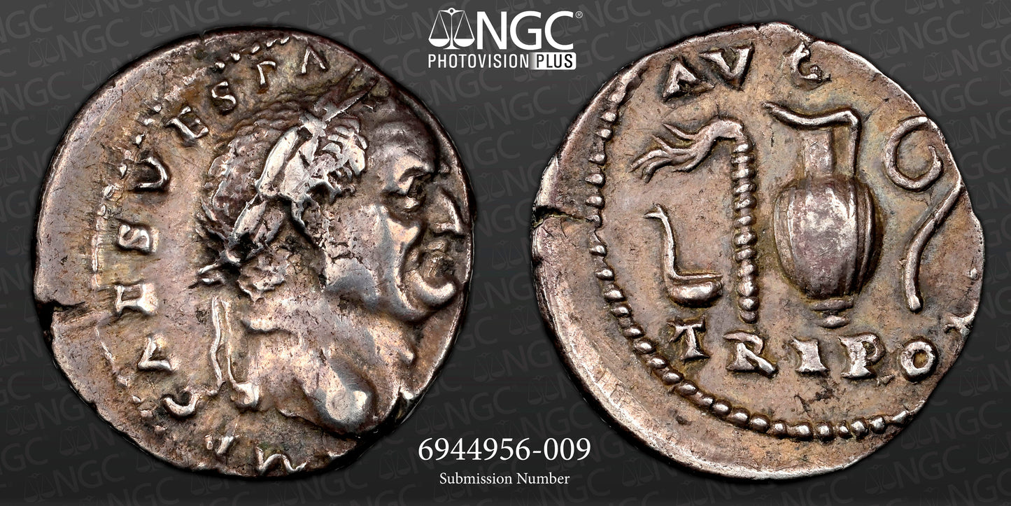 Roman Empire - Vespasian - Silver Denarius - NGC Ch VF - RIC:43