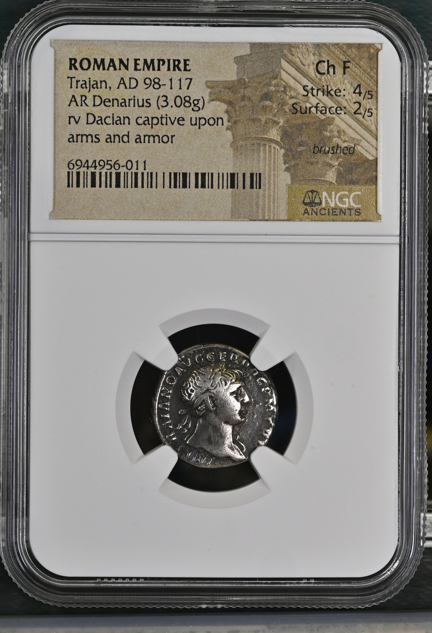 Roman Empire - Trajan - Silver Denarius - NGC Ch F - Sear:3136