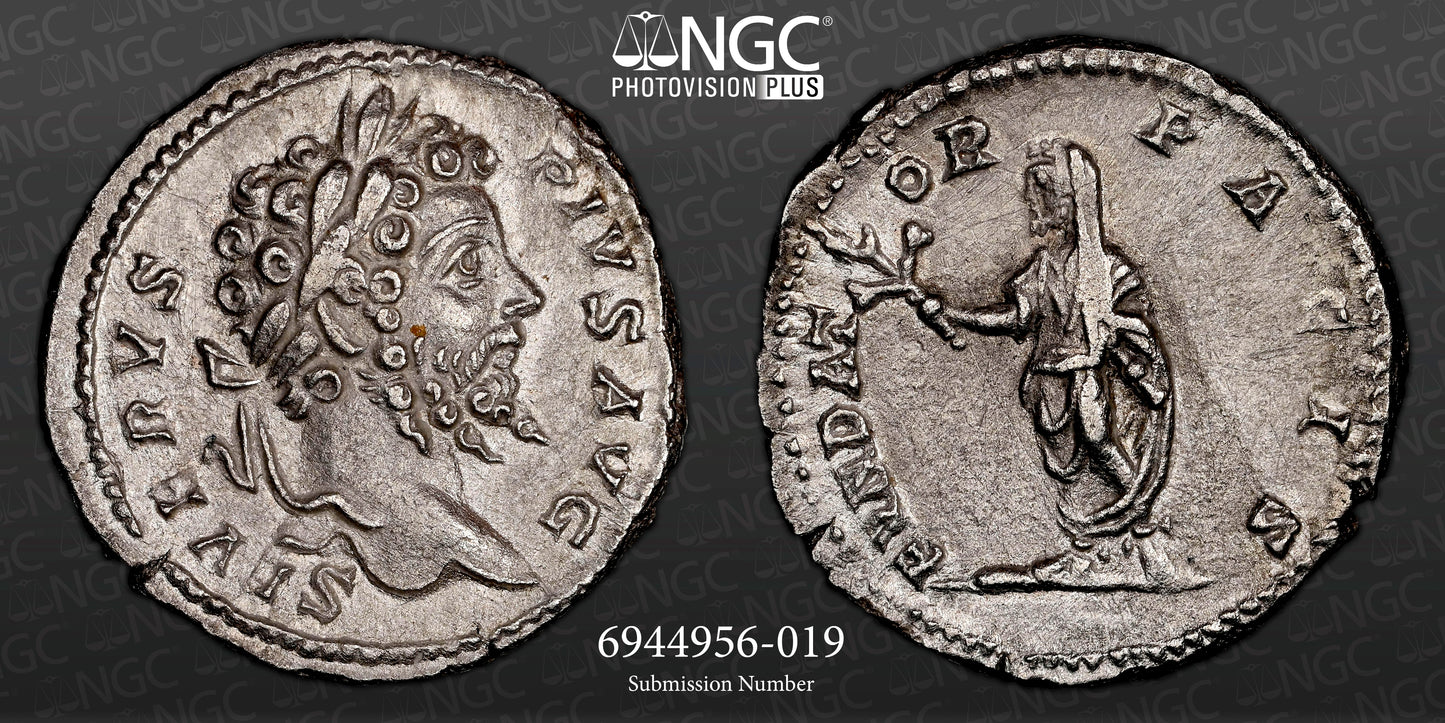 Roman Empire - Septimius Severus - Silver Denarius - NGC AU - Sear:6282