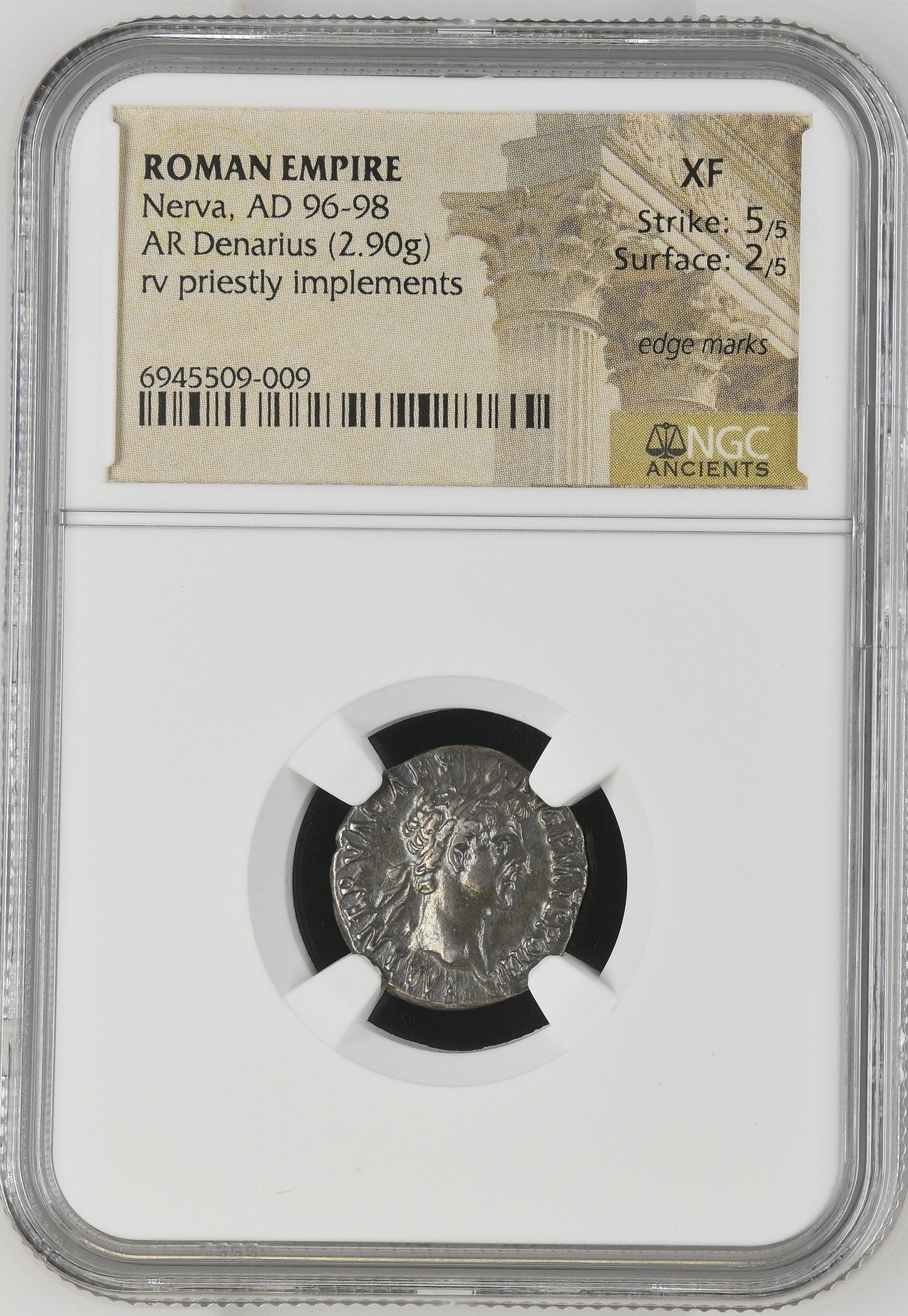 Roman Empire - Nerva - Silver Denarius - NGC XF - RIC:34