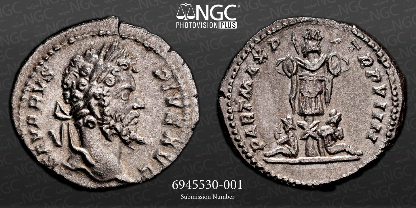 Roman Empire - Septimius Severus - Silver Denarius - NGC Ch XF - RIC:176