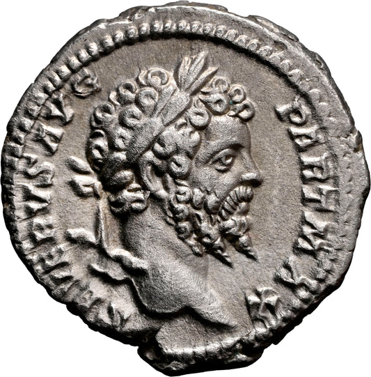 Roman Empire - Septimius Severus - Silver Denarius - NGC Ch XF - RIC:167a