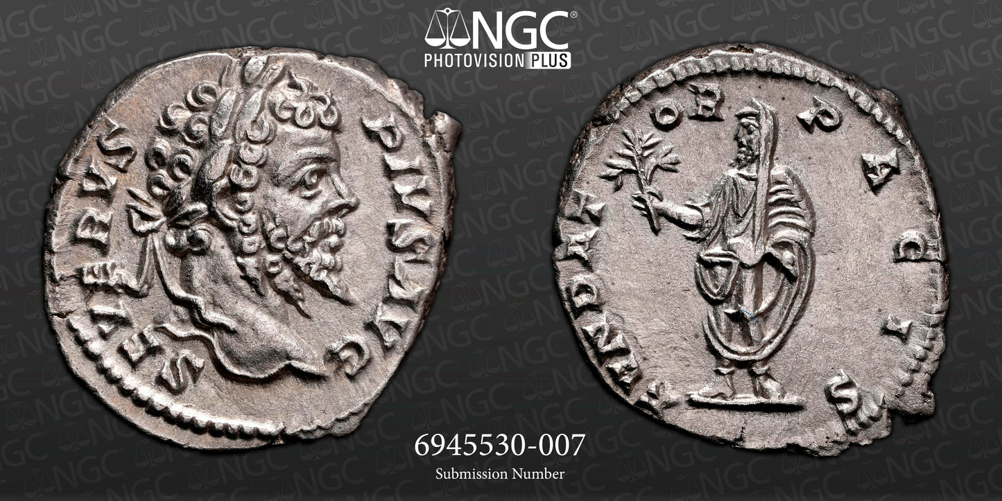 Roman Empire - Septimius Severus - Silver Denarius - NGC AU - RIC:265