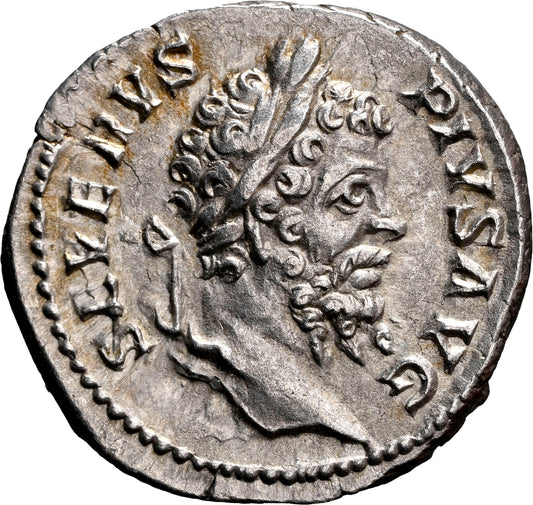 Roman Empire - Septimius Severus - Silver Denarius - NGC Ch XF - RIC:197