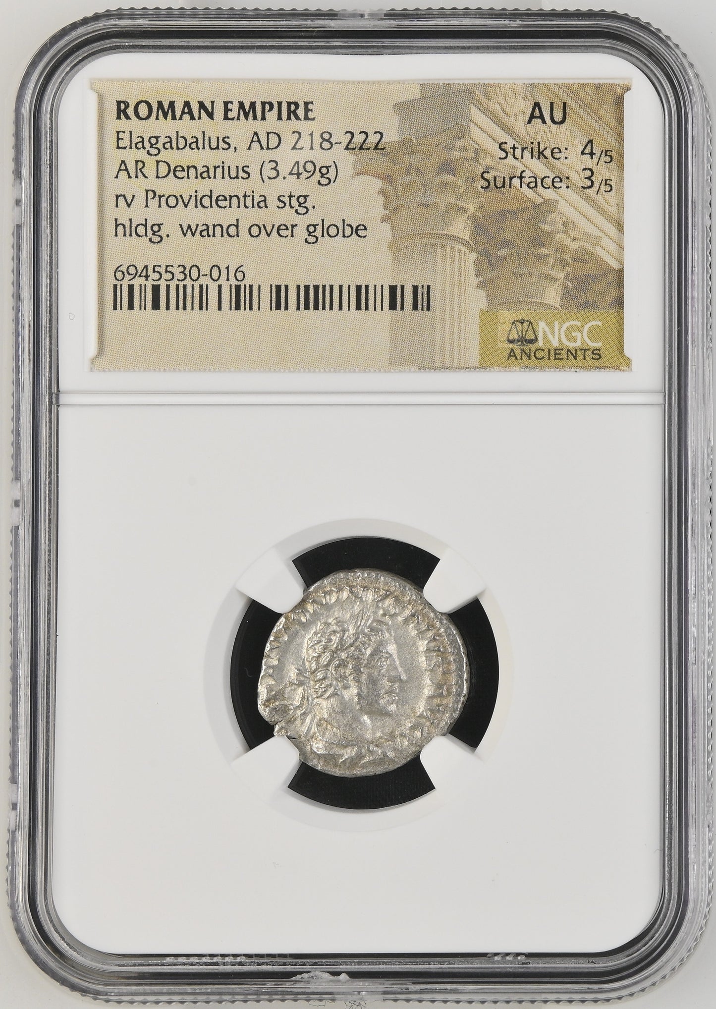Roman Empire - Elagabalus - Silver Denarius - NGC AU - RIC:42
