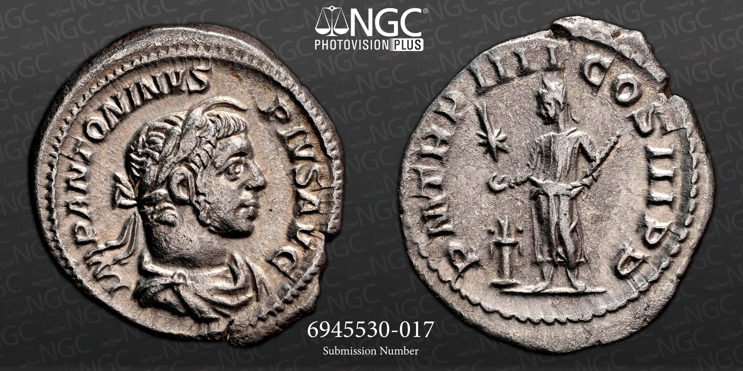 Roman Empire - Elagabalus - Silver Denarius - NGC Ch XF - RIC:46