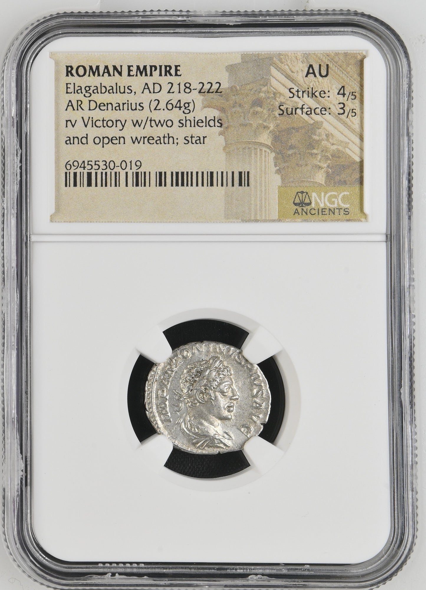 Roman Empire - Elagabalus - Silver Denarius - NGC AU - RIC:161