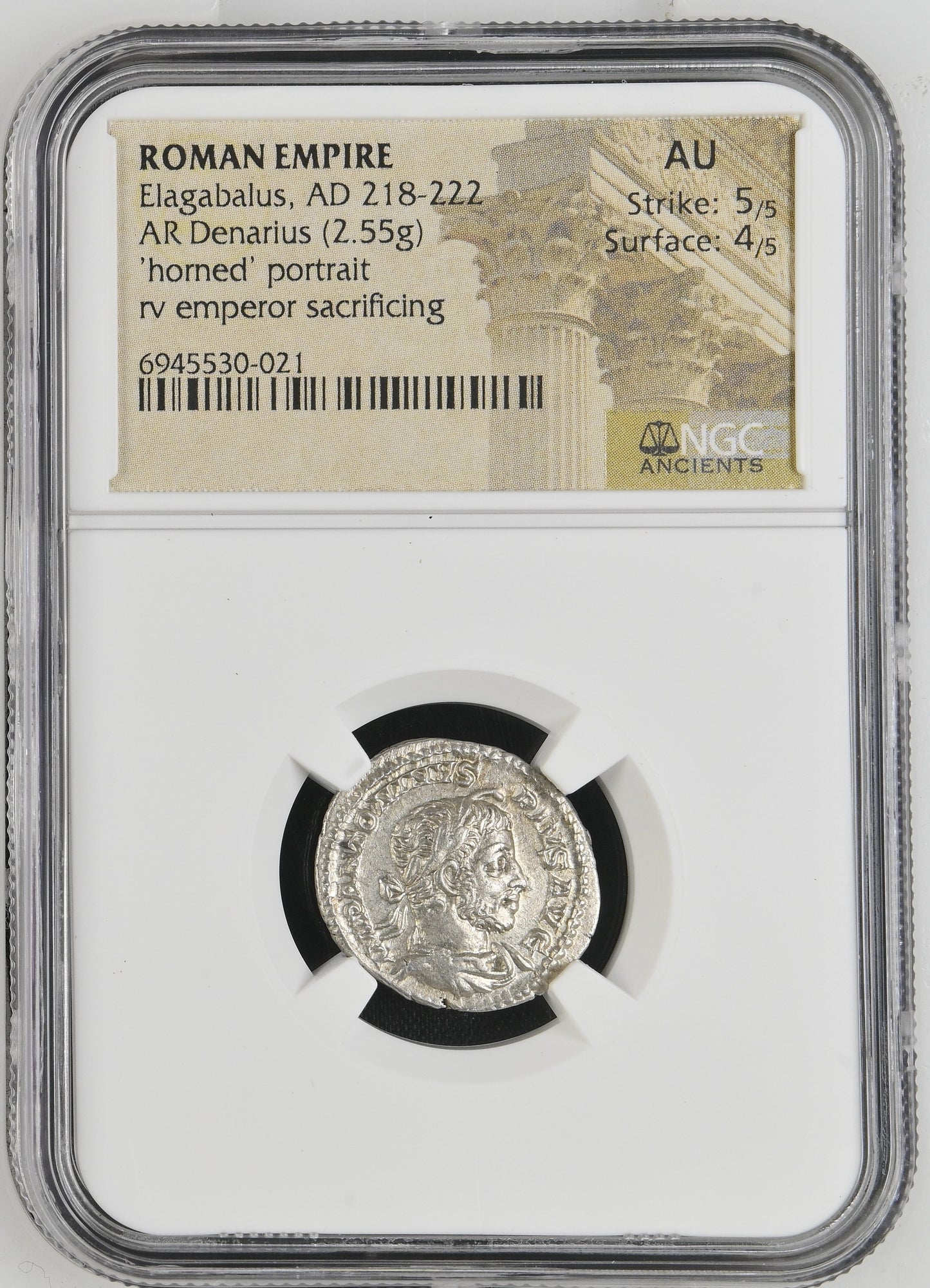 Roman Empire - Elagabalus - Silver Denarius - NGC AU - RIC:131