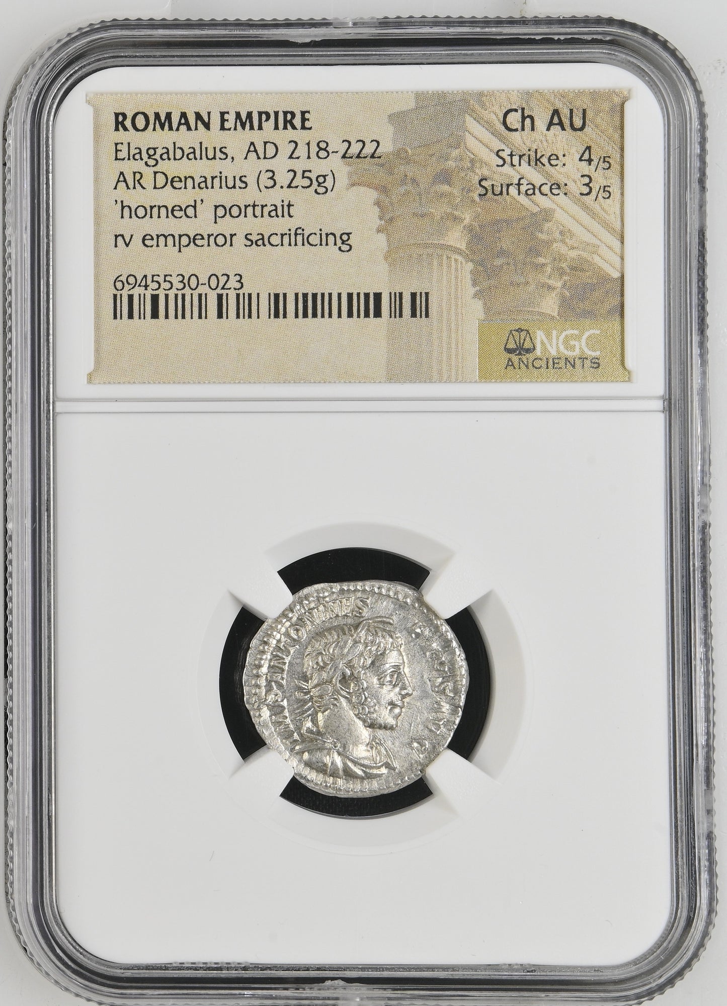 Roman Empire - Elagabalus - Silver Denarius - NGC Ch AU - RIC:146