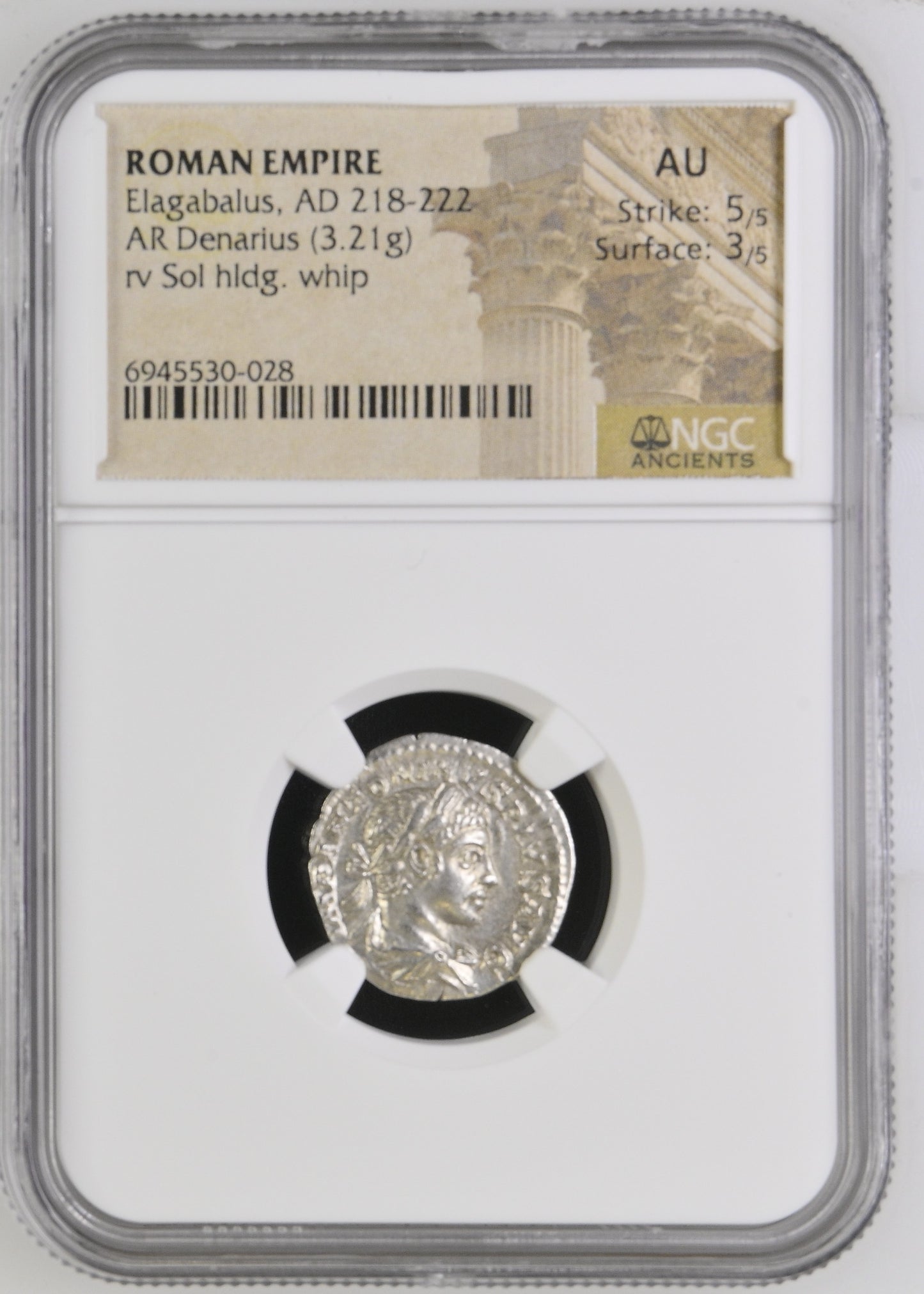 Roman Empire - Elagabalus - Silver Denarius - NGC AU - RIC:28