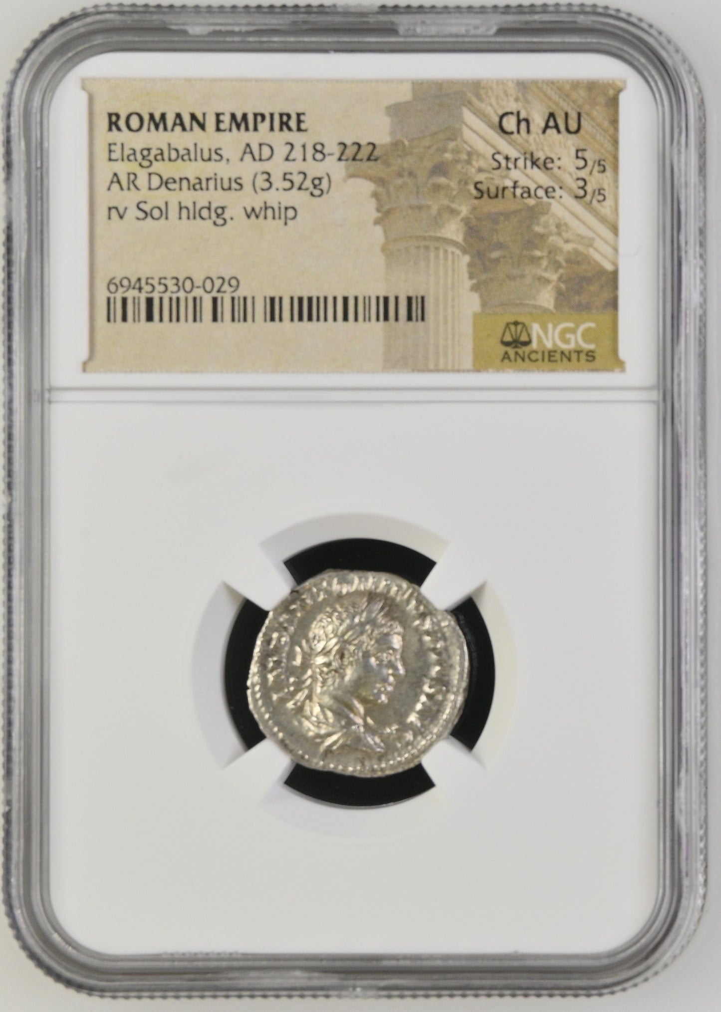 Roman Empire - Elagabalus - Silver Denarius - NGC Ch AU - RIC:28