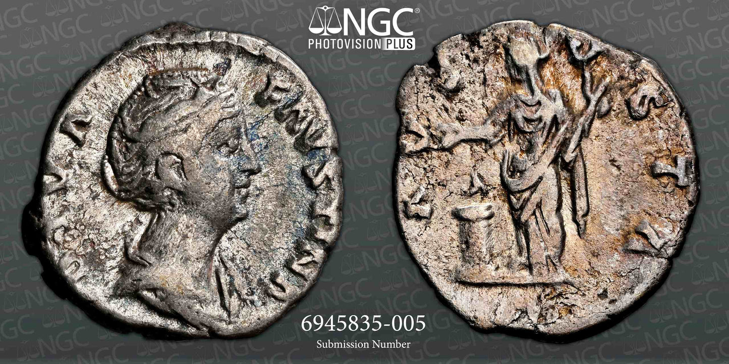 Roman Empire - Faustina I - Silver Denarius - NGC Ch F