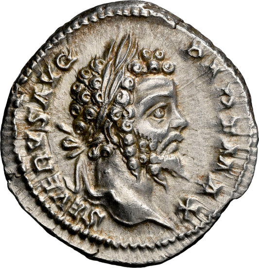 Roman Empire - Septimius Severus - Silver Denarius - NGC Ch AU - RIC:150