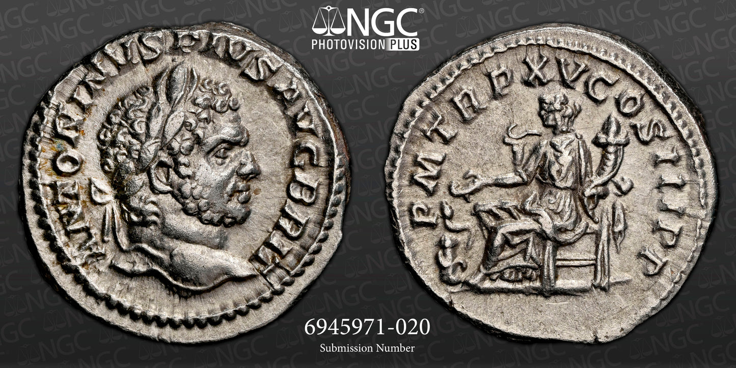 Roman Empire - Caracalla - Silver Denarius - NGC Ch XF - RIC:196