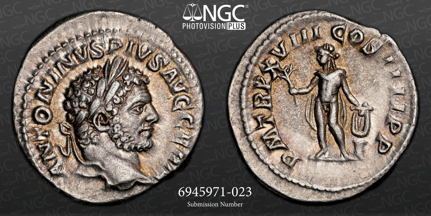 Roman Empire - Caracalla - Silver Denarius - NGC Ch XF - RIC:254