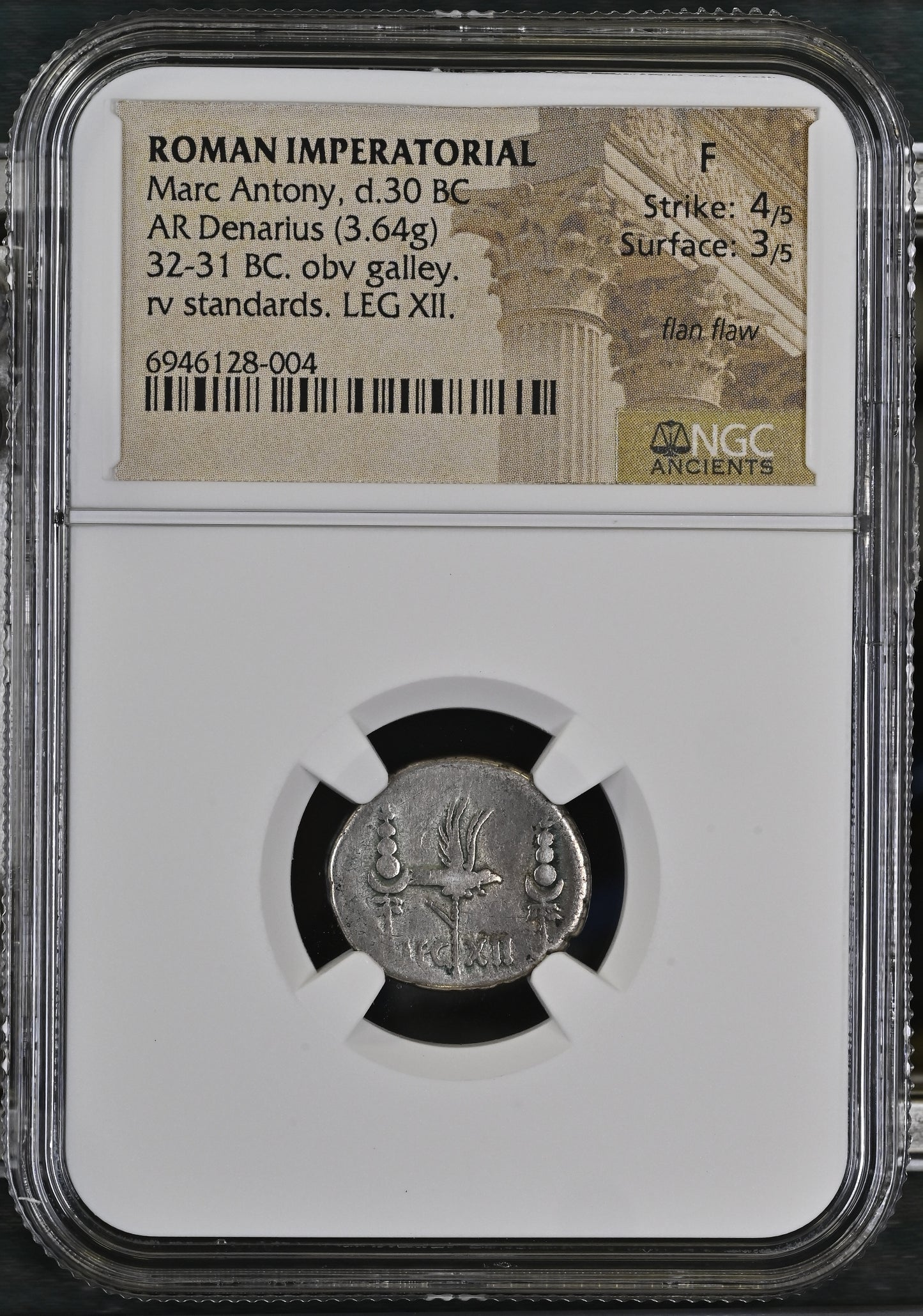 Roman Imperatorial - Marc Antony - Silver Denarius - NGC F - Crawf:41