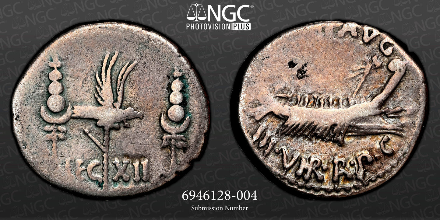 Roman Imperatorial - Marc Antony - Silver Denarius - NGC F - Crawf:41