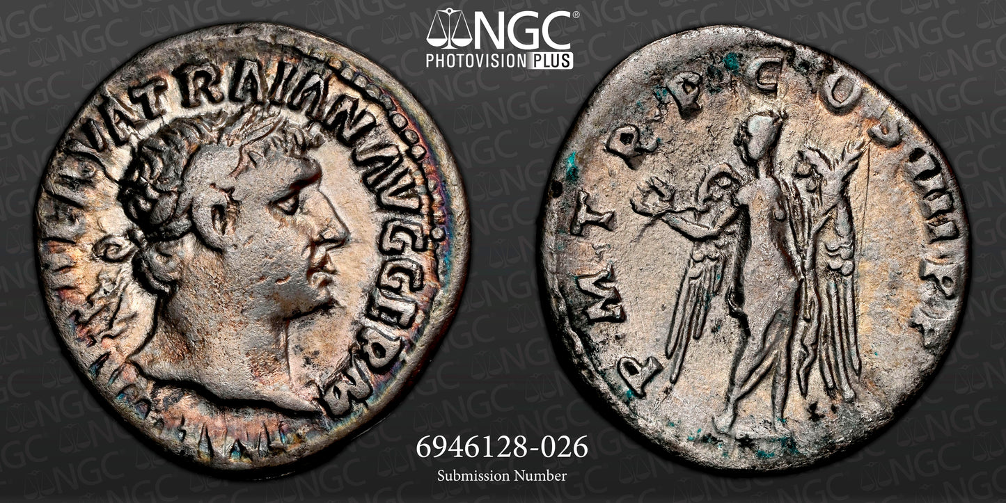 Roman Empire - Trajan - Silver Denarius - NGC Ch F - RIC:58
