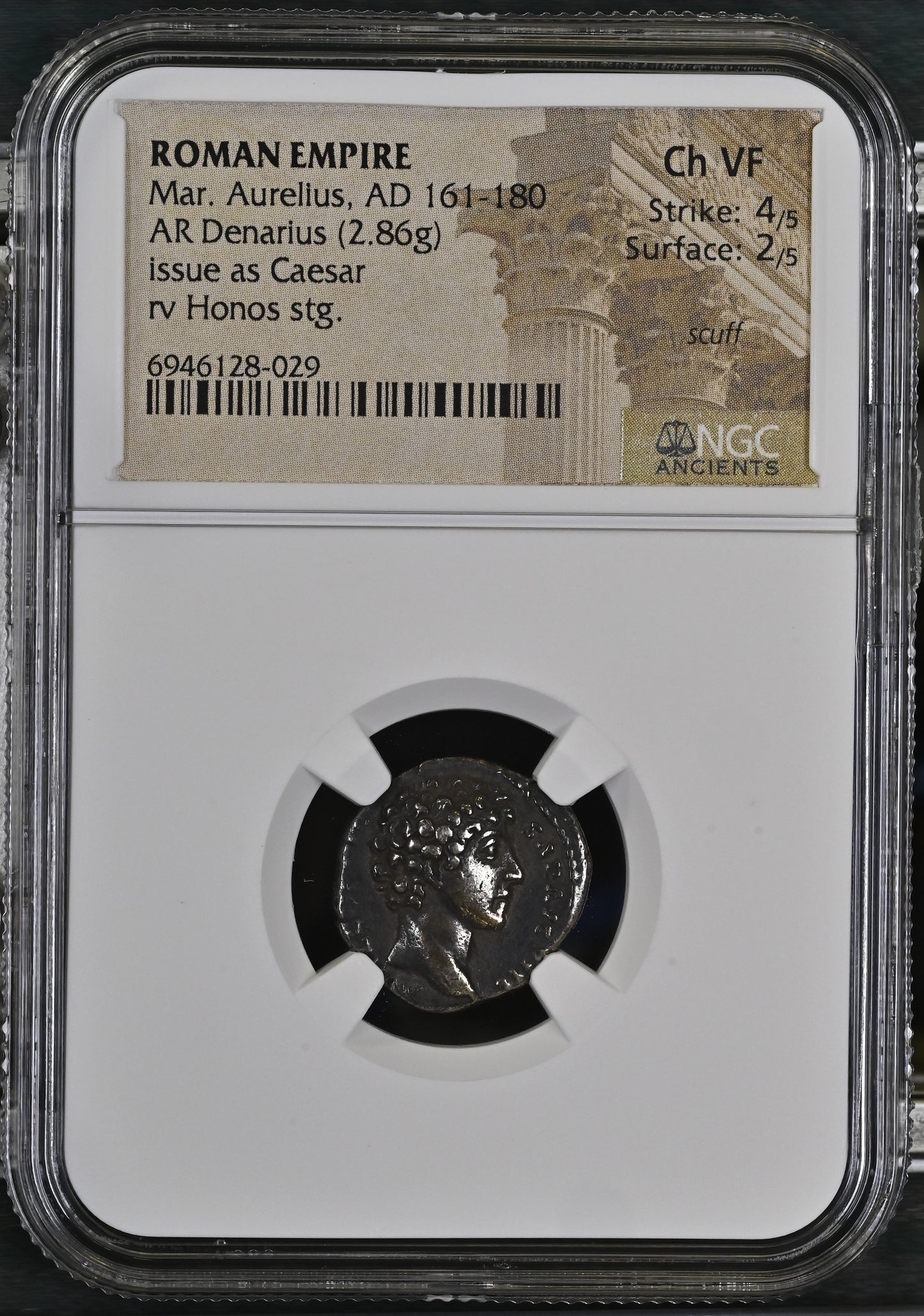 Roman Empire - Marcus Aurelius - Silver Denarius - NGC Ch VF - RIC:426