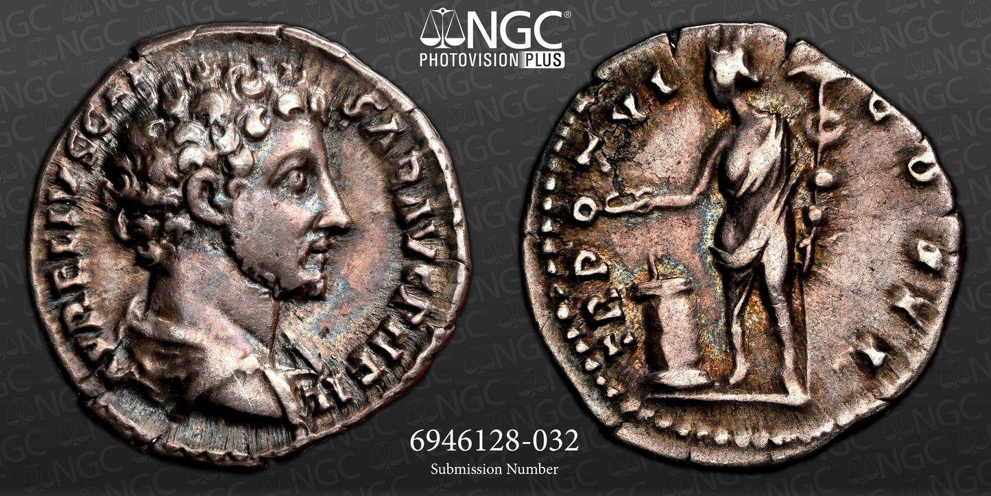 Roman Empire - Marcus Aurelius - Silver Denarius - NGC Ch VF - RIC:453b