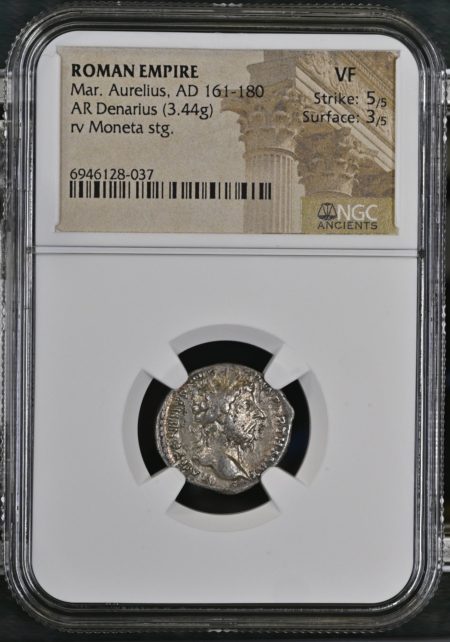 Roman Empire - Marcus Aurelius - Silver Denarius - NGC VF - RIC:171