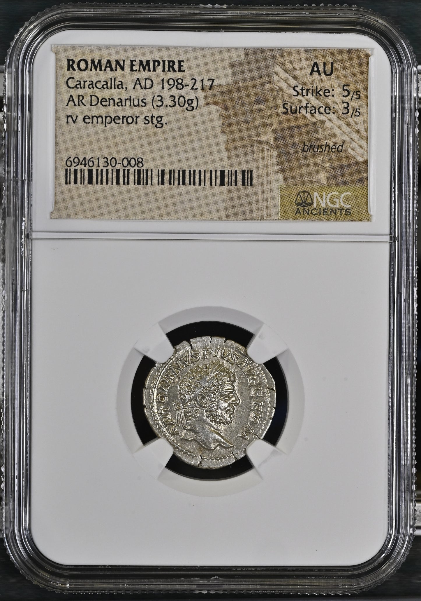 Roman Empire - Caracalla - Silver Denarius - NGC AU - RIC:246