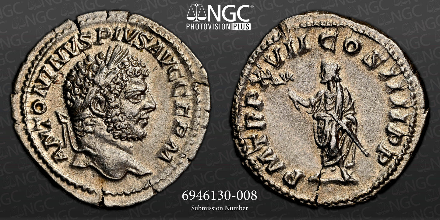 Roman Empire - Caracalla - Silver Denarius - NGC AU - RIC:246