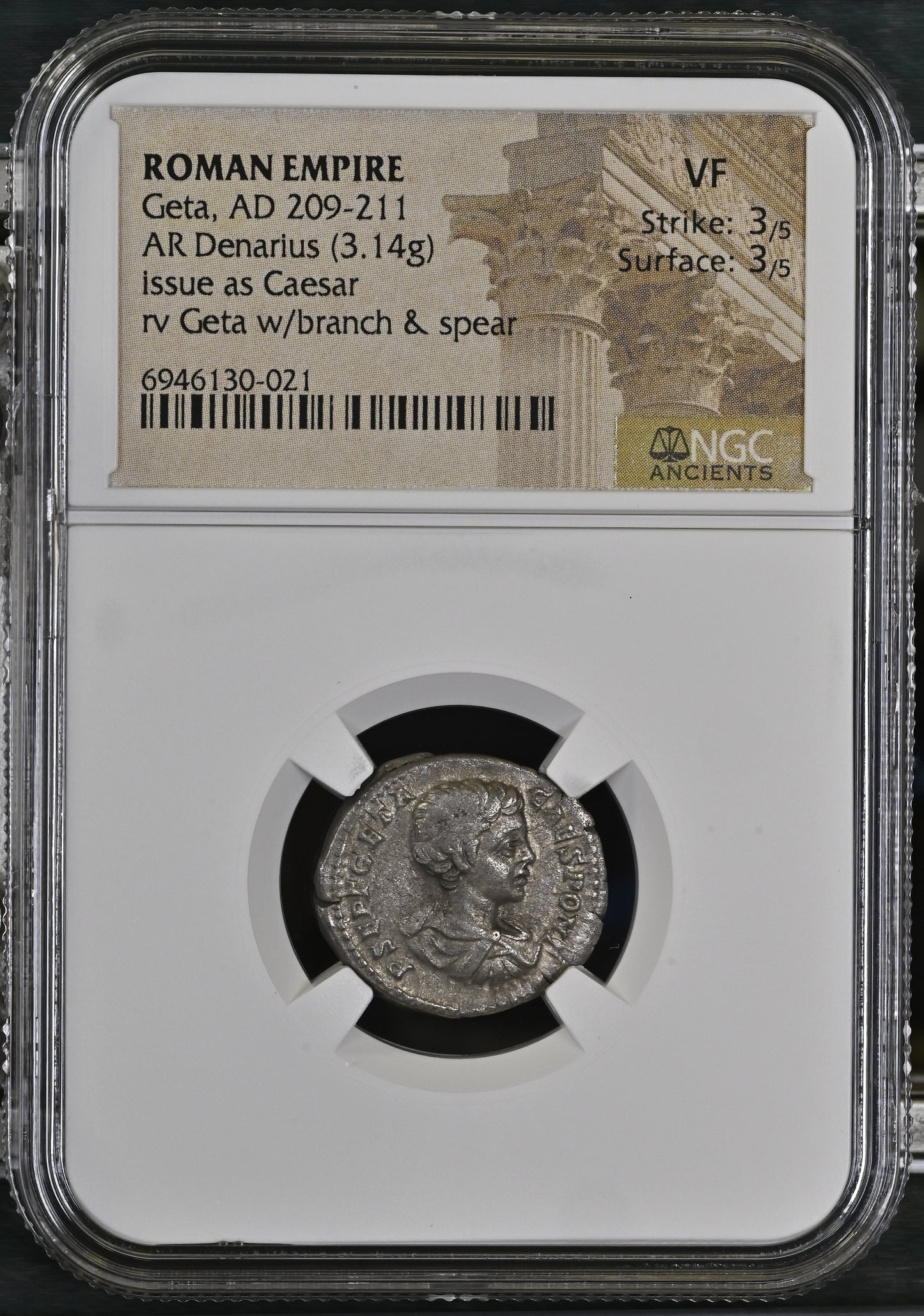 Roman Empire - Geta - Silver Denarius - NGC VF - RIC:15a