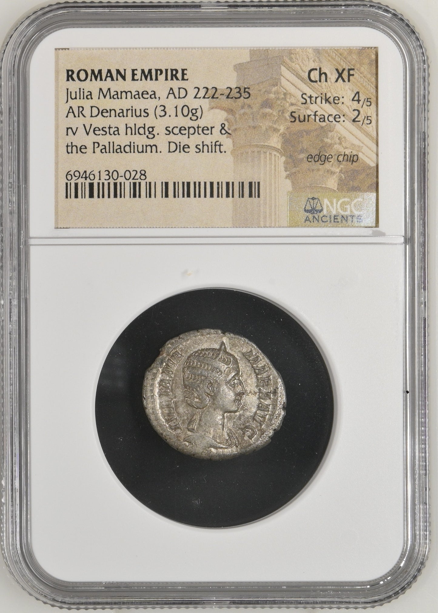 Roman Empire - Julia Mamaea - Silver Denarius - NGC Ch XF - RIC:360