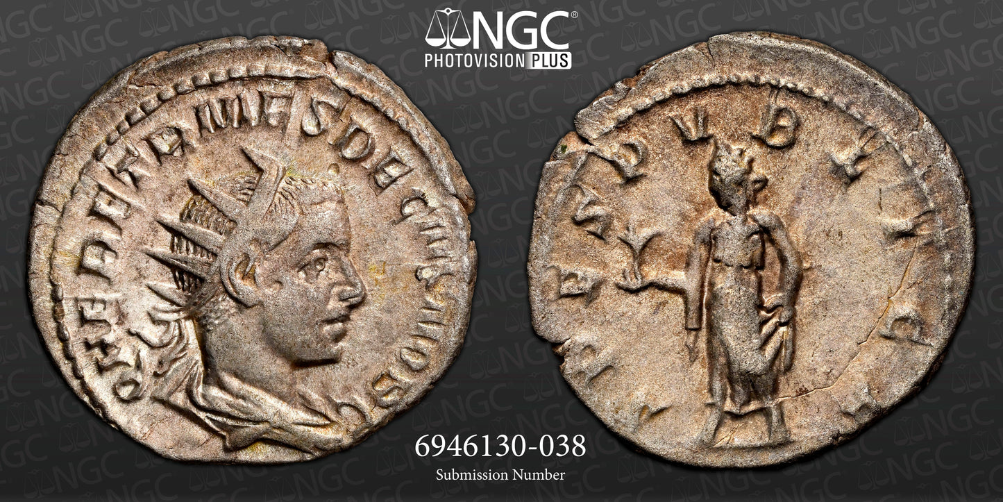 Roman Empire - Herennius Etruscus - Silver Double-Denarius - NGC Ch VF - RIC:149