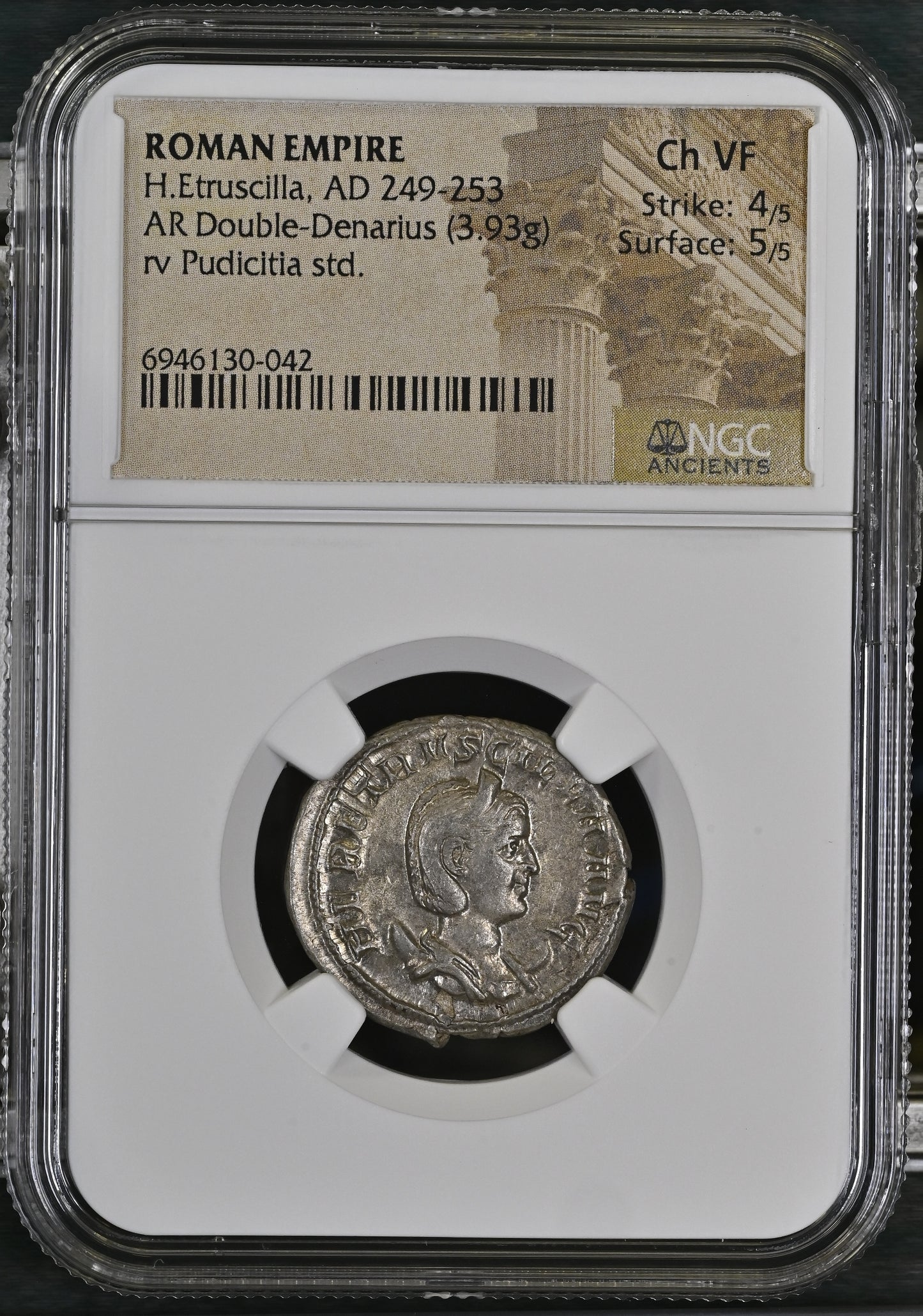 Roman Empire - Herennia Etruscilla - Silver Double-Denarius - NGC Ch VF - RIC:59b