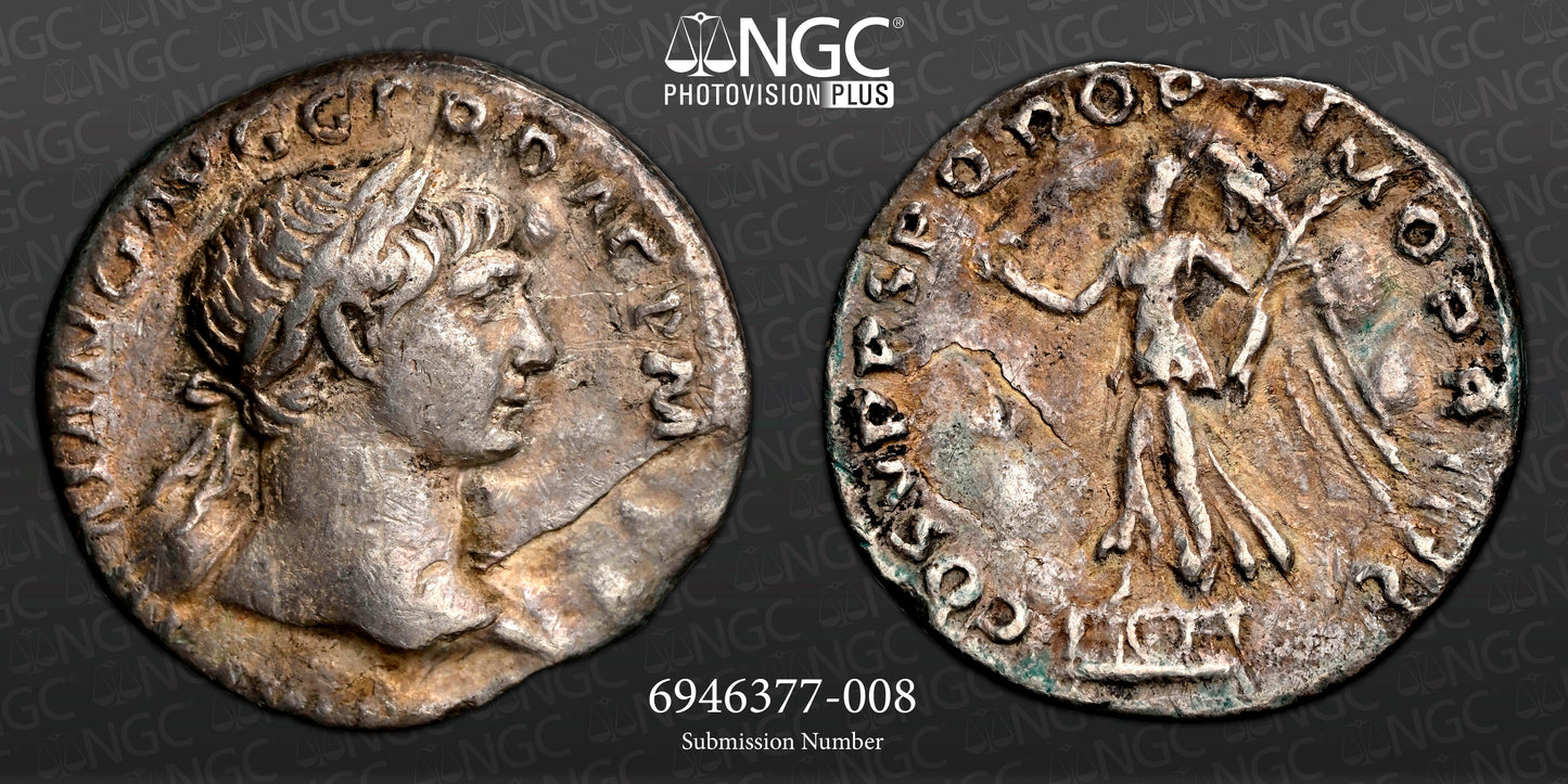 Roman Empire - Trajan - Plated Denarius - NGC Ch VF - RIC:131